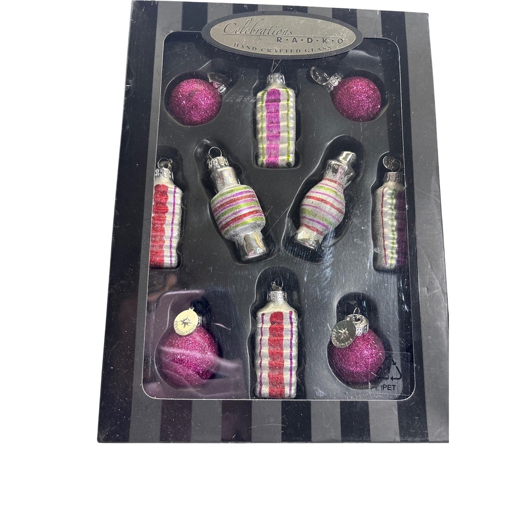 Celebrations Radko‎ Hand Crafted Glass Christmas Ornaments 9-Piece Set